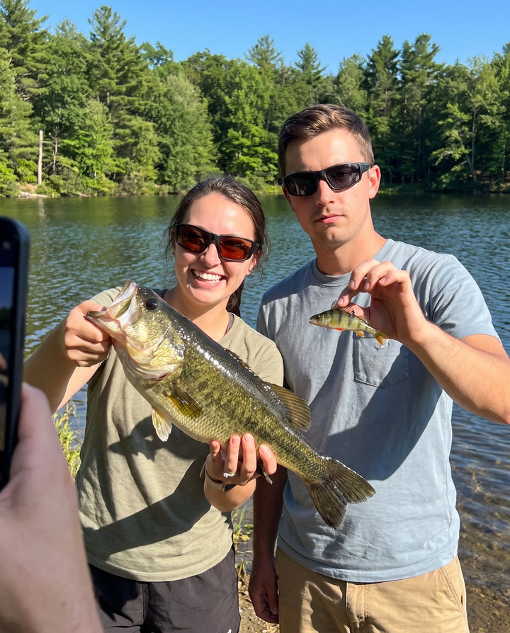 She outfished me. With MY glasses.